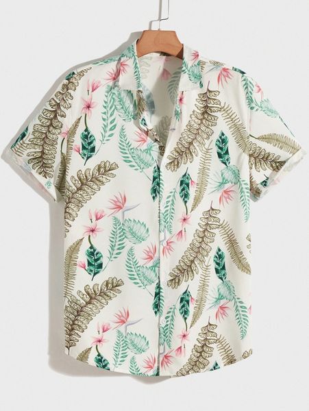 

men tropical print button front shirt t0zw#, White;black