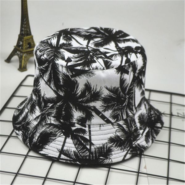 

simple coconut tree cotton fisherman's basin cap men and women wear foldable casual sun hat on both sides