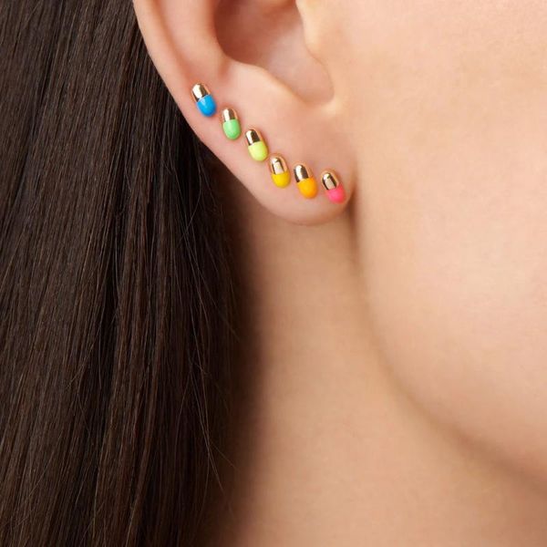 

stud colorful rainbow mini small multi piercing summer earring, Golden;silver