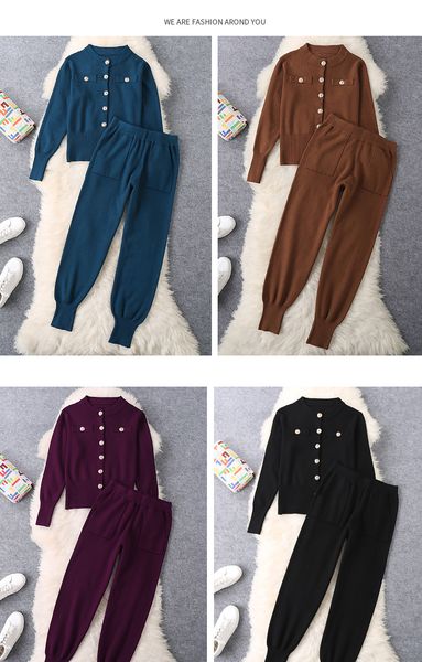 

pants two-piece small fragrance suit round neck cardigan sports knitting small foot harlan set of ladies' work clothes fashion, White
