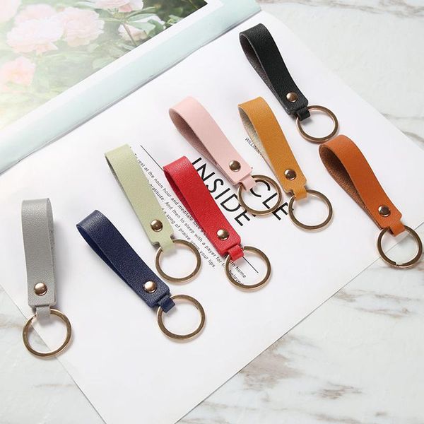 

keychains women men simple fashion pu leather bag keychain key accessory ring black pink brown chain gifts, Silver