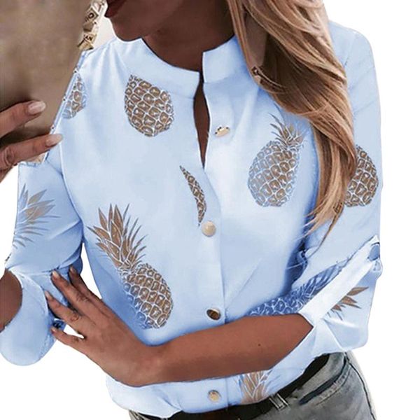 

women's blouses & shirts pineapple blouse shirt white ananas long sleeve woman and elegant female blusas mujer de moda 2021