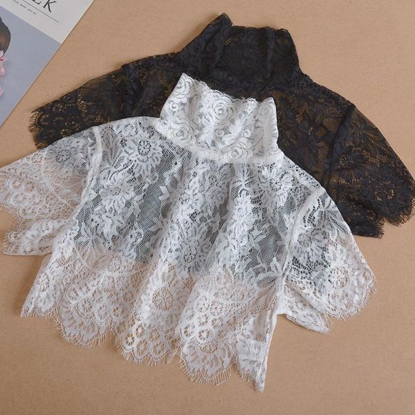 

bow ties women stand-up fake collar for half shirt blouse short sleeve crop false embroidery detachable, Black;gray