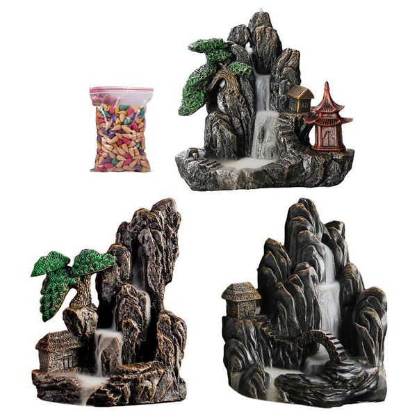 

fragrance lamps resin backflow incense burner landscape river home decor yoga meditation censer waterfall with 60 cones
