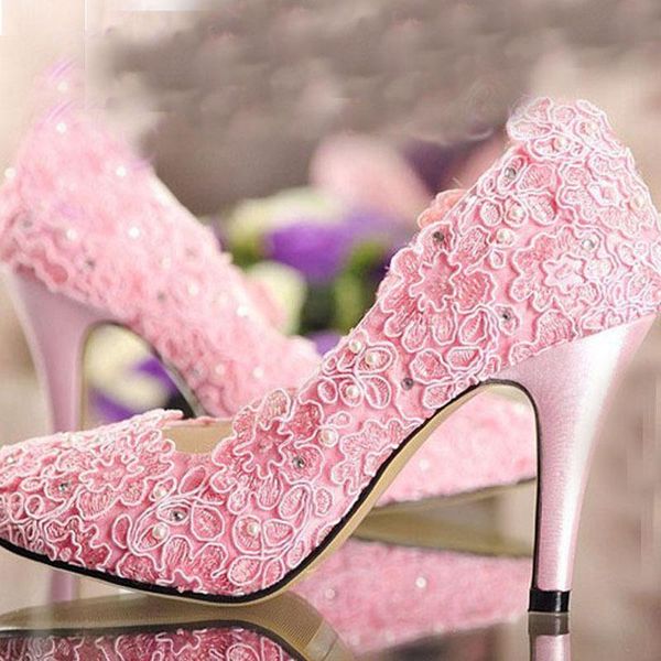 

romantic formal shoes pink lace rhinestone pearl wedding bridal customize high heeled dress, Black