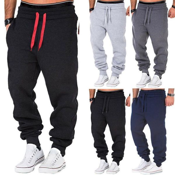 

casual mens pants gym slim fit bottoms trousers tracksuit skinny joggers sweat track men's, Black;green