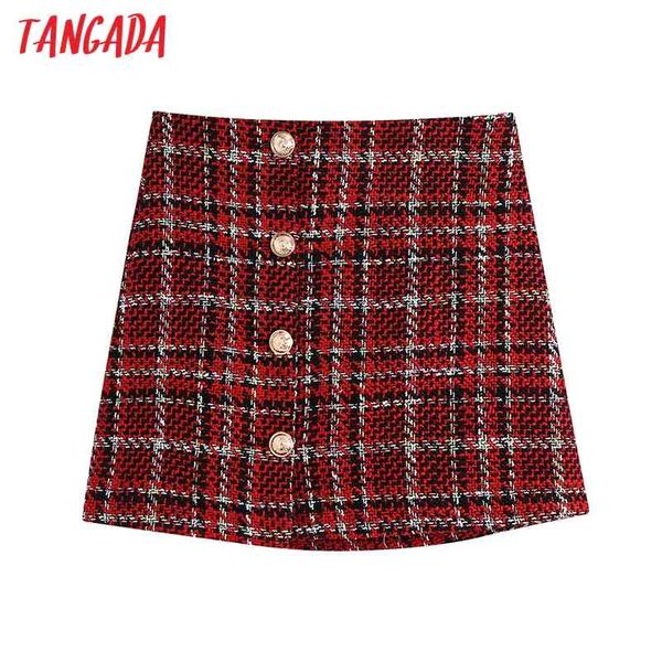 

women red tweed skirts buttons vintage female mini skirt be257 210416, Black