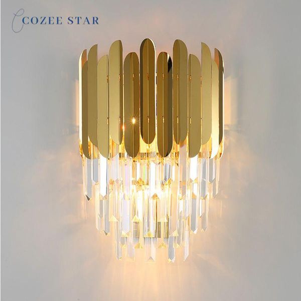 

wall lamps luxury led postmodern metal crystal gold sconce bedroom living room dining indoor lighting lustre