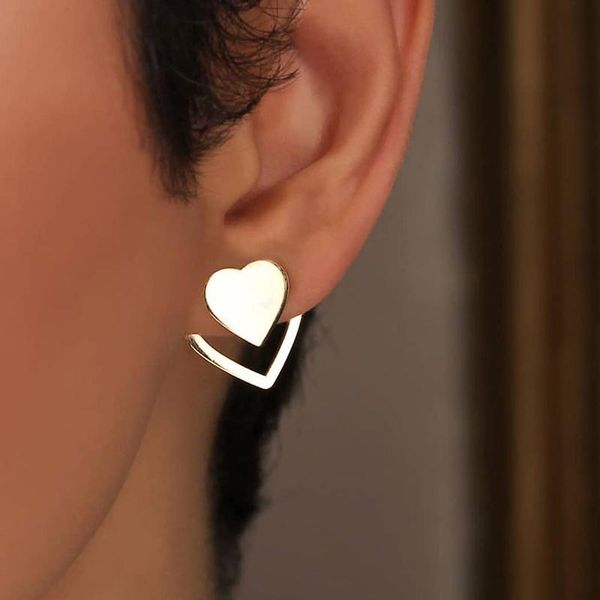 

stud simple double layer hollow out heart earrings elegant women's wedding party metal romantic jewelry girl gift, Golden;silver