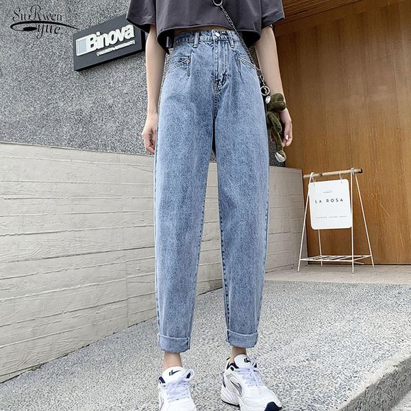 

autumn casual loose denim trousers high waist wide leg straight women jeans blue pants pantalon 10823 210521