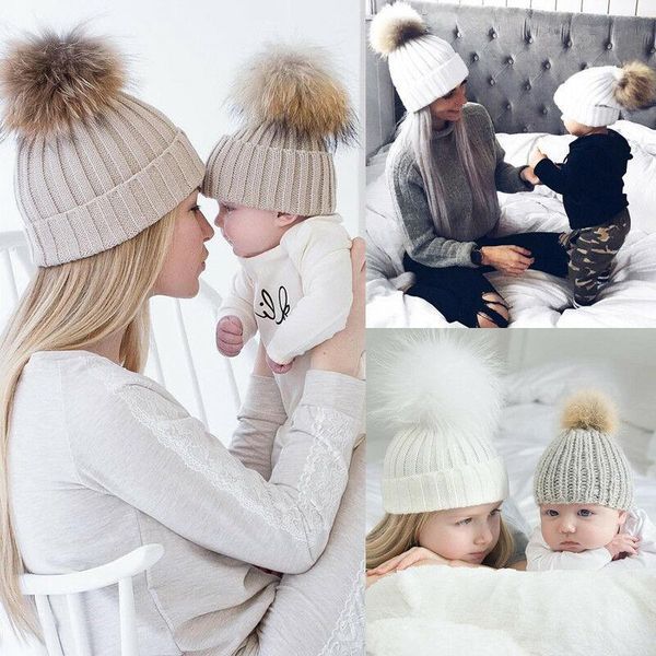 

caps & hats pudcoco infantil baby boy girl mom winter knit warm soft beanie hat hairball cap for children family matching, Yellow