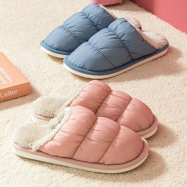 

slippers mcckle women winter waterproof warm plush ladies home cotton shoes soft non-slip woman indoor flat female slipper, Black