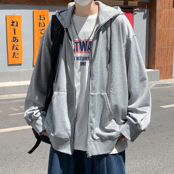 

mens sweater new hooded sweater men's ins korean fashion hip hop card cardigan loose student coat, Black