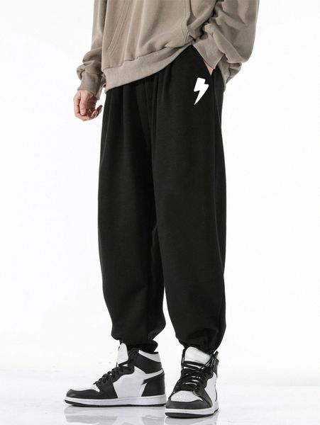 

romwe guys lightning print sweatpants j5eb#, Black