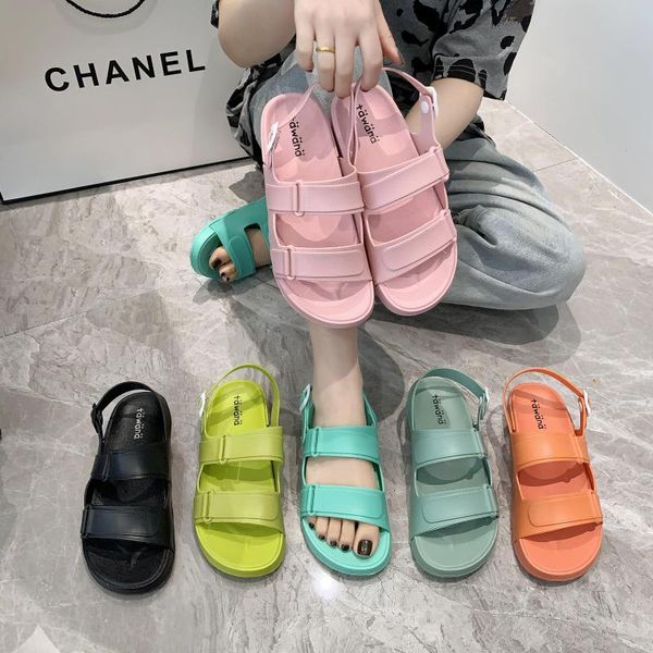 

women sandals rainbow flat shoes multi color size36-41, Black