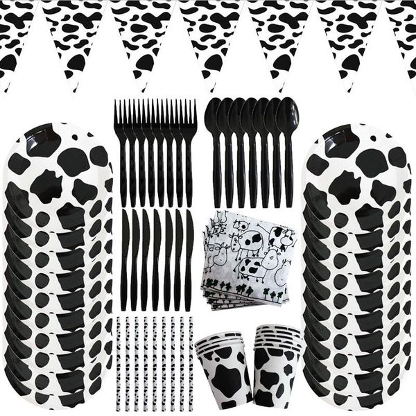 

disposable dinnerware kids birthday party decorations supplies cartoon cow theme tableware set paper cups plates napkins baby shower