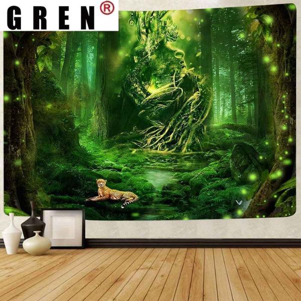 

tapestries gren fairy tale leopart forest tapestry plants cartoon sea whale hippie wall hanging for living room home