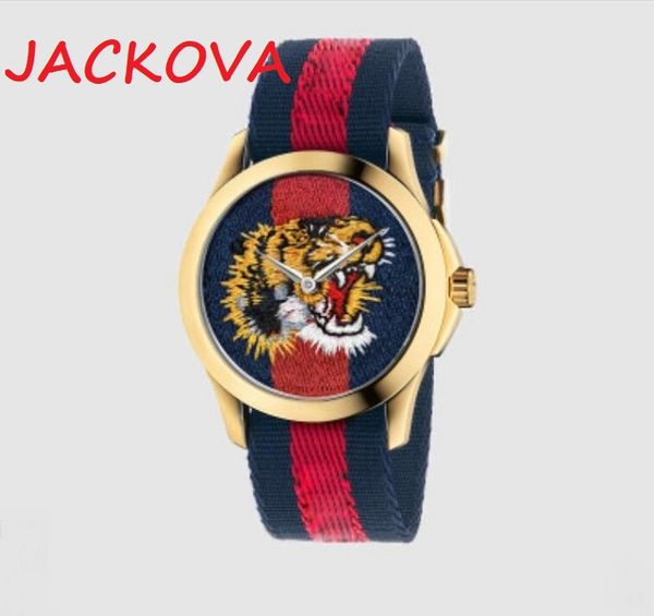 Мода Известный бренд часы женщины мужчины пчела змея тигр шаблон кварц нейлоновая ткань кожаный ремень часы спортивные классические часы Relogio Masculino