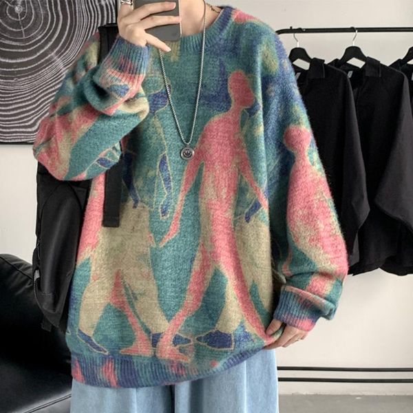 

men's sweaters 2021 tie dye color contrast knitwear mens crew neck couple outfit dilly sweater pullover, White;black