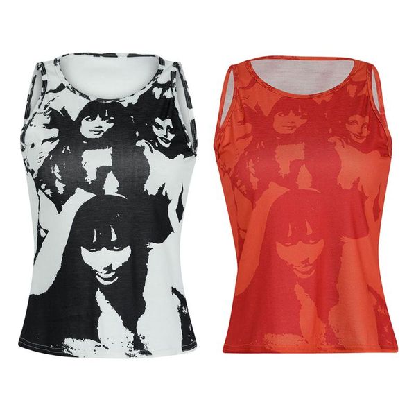 

women's tanks & camis women digital print sleeveless vest, slim fit round collar pullover for summer, s-xl, White