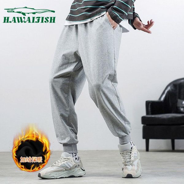 

men's pants hawaifish brand jogger men autumn winter solid color casual sweatpants warm fitness elastic waist sportswear trousers, Black