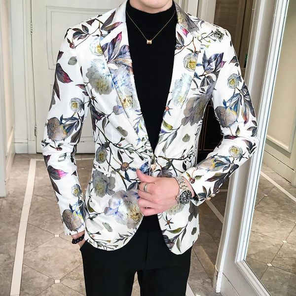 

men's suits & blazers gold leaves sequins printing suit jacket dj nightclub singers slim fit men wedding business party clothing dress, White;black