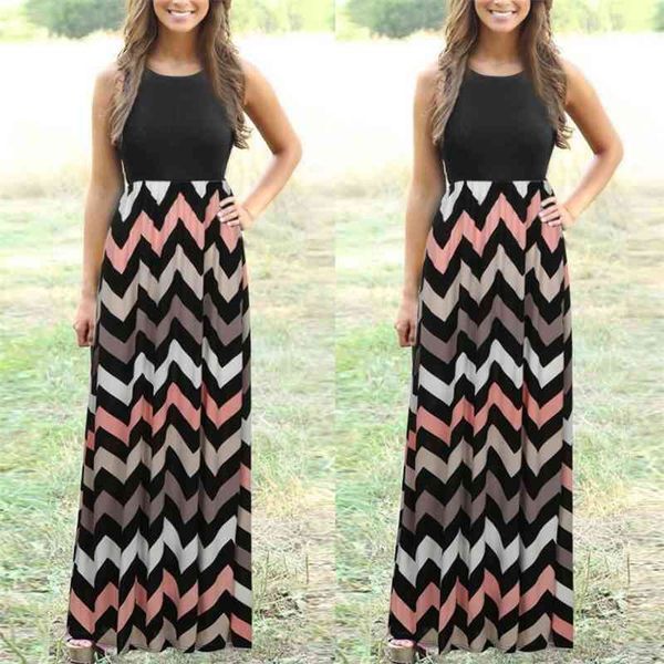 

dress wave print women's long skirt sleeveless fashion, Black;gray
