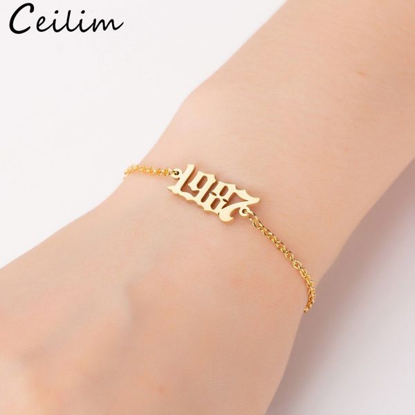 

minimalism number bracelet for men women hand jewelry personalized special dates birth year bracelets old english hand chain brithday gift, Black
