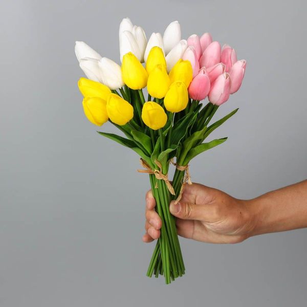 

9pcs pu tulip bunch real touch artificial flowers decoration home living room ornaments wedding bouquet decor mariage tulips decorative & wr