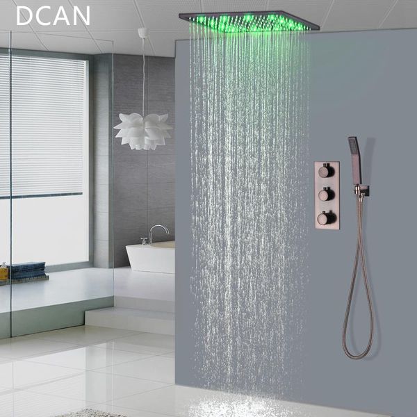 

premium quality brass black shower set bathroom 16" rain thermostatic faucets orb led spout diverter mixer handheld sets