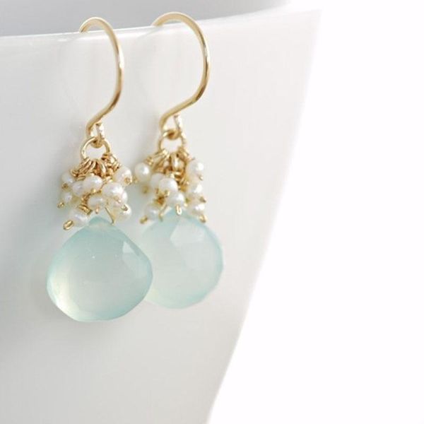 

dangle & chandelier korean fashion chalcedony seed pearl earrings handmade gold with clusters, Silver
