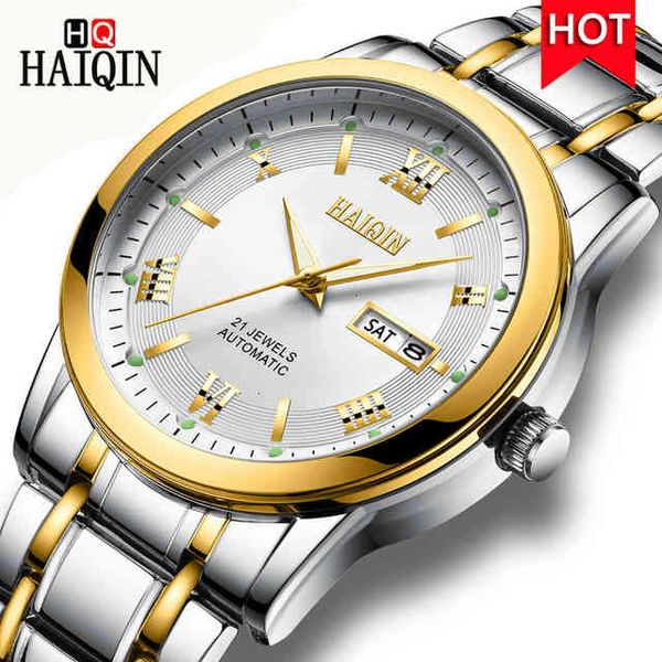 

luxury haiqin gentlemen watches mark automatic mechanical men full-staal sports man relogio masculino, Slivery;brown