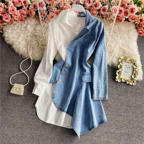 

women's jackets spring fashion irregular denim stitching long-sleeved shirt dress female suit personality dress women 0pjg, Black;brown