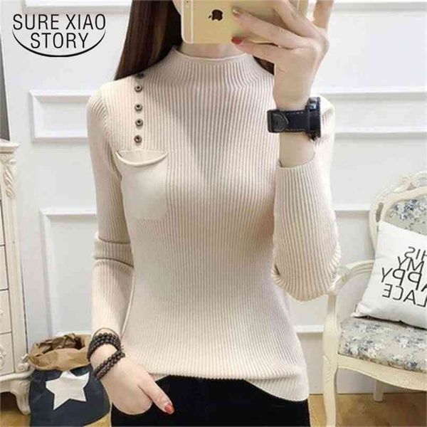 

autumn winter slim woman sweaters button pullover sweater thicken long sleeve warm jumper korean clothes chic 12278 210421, White;black