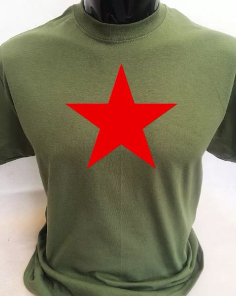 

red star soviet communist political t shirt retro man, White;black
