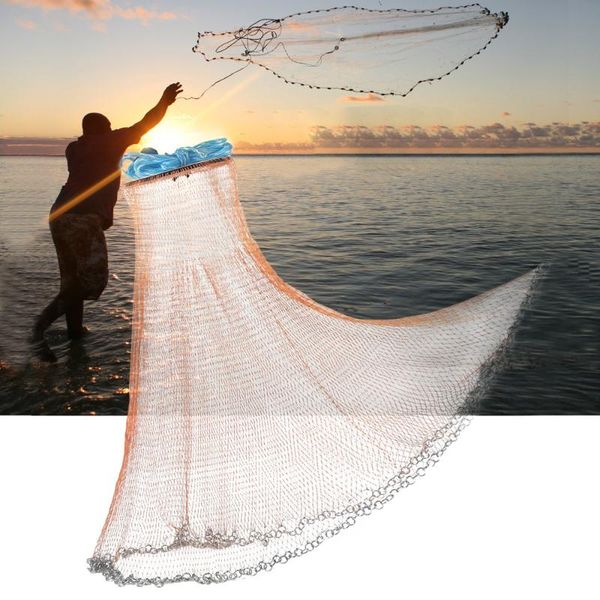 

fishing accessories 2.4 - 4.8m small mesh hand throw catch net with iron rings tire thread