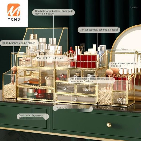 

glass cosmetics storage box household dustproof desklarge capacity dressing table skincare shelves and durable bottles & ja