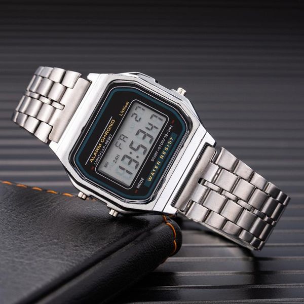

wristwatches digital watch for men led watches male electronic clock lover stainless steel strap kol saati, Slivery;brown