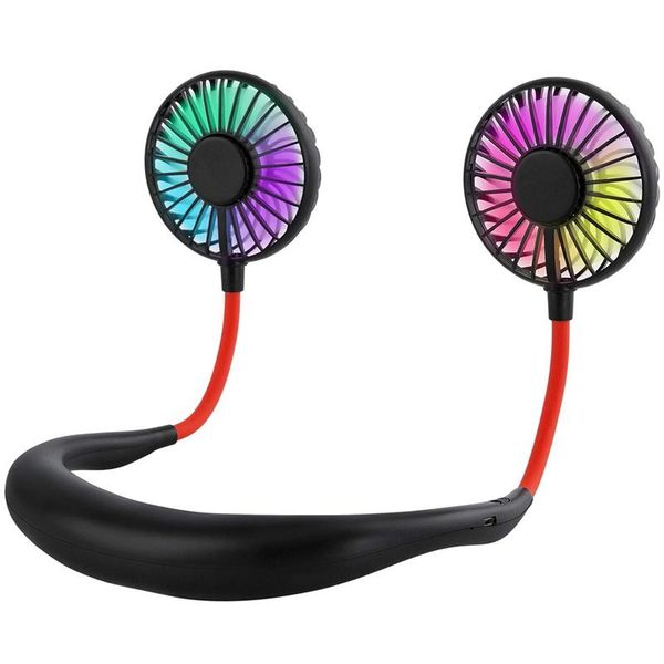 

electric fans deals hand usb personal fan- portable handheld mini led fan headphone design neckband internal rainbow and white li