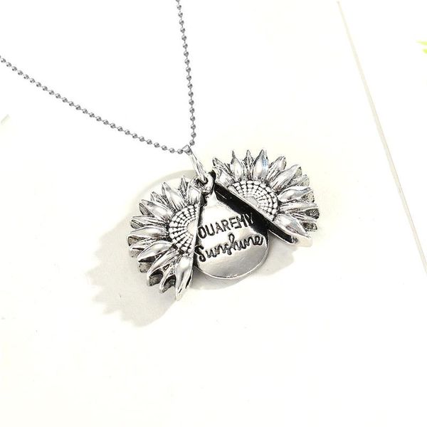 

pendant necklaces 1pc vintage creative sunflower necklace for women men trendy carve letter you are my sunshine open choker jewelry gift, Silver