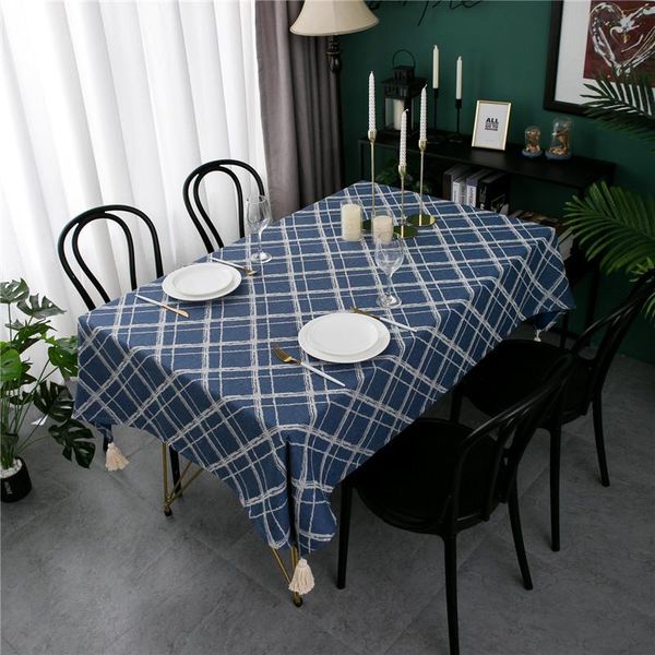 

table cloth 2021 designed modern simple style plaid printed 100%polyester tassels tablecloth