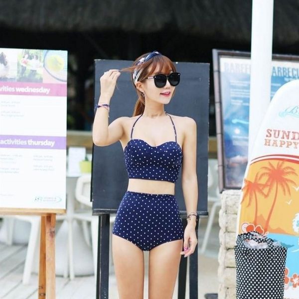 Senhoras coreanas Senhoras Bikini Cintura Alta Bikinii Split Split Swimsuit Peito Sexy Gravado Slimming Primavera X0522