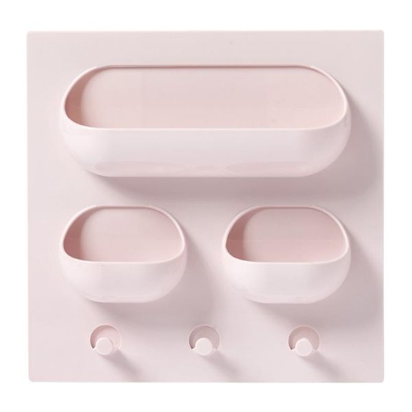 

bathroom shelves toothbrush wall mount holder organizer triple pocket (pink)