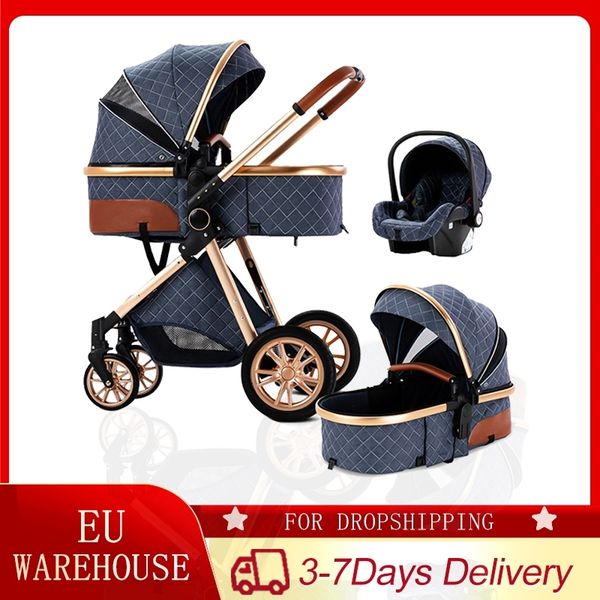 

3 in 1 baby stroller high landscape reclining carriage foldable bassinet puchair newborn new 2021
