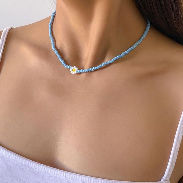 

chokers choker necklace flower colorful bead clavicle handmade weave women bohemia jewelry accessories, Golden;silver