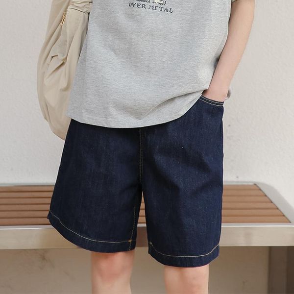 

women's jeans shorts women high waist retro all-match quality vintage streetwear boyfriend knee length straight trousers womens, Blue