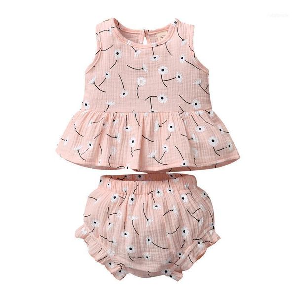 

clothing sets 2021 infant baby girls sleeveless ruffles floral printed vest +shorts outfits casual style kids summer set clothes11, White