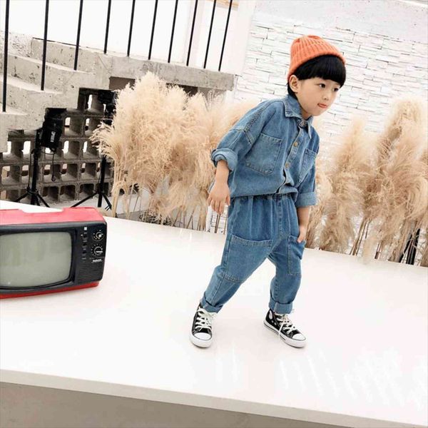

kids clothing set fashion boys denim coat waist jeans 2 pcs suit, White