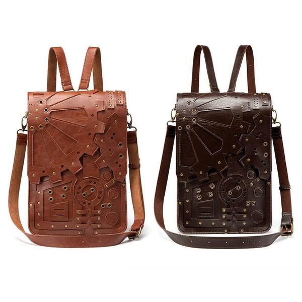 

backpack steampunk leather messenger bag halloween gothic retro briefcase handheld crossbody shoulder large satchel school bags for men w