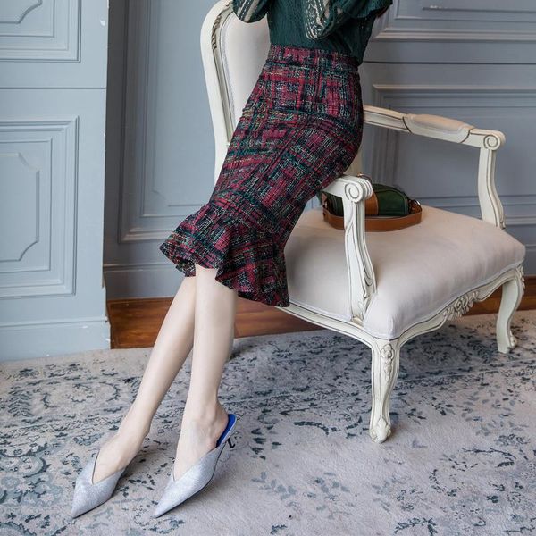 

skirts women 2021 summer office lady knitting pencil ruffles mid-calf empire elegant plus size skirt, Black